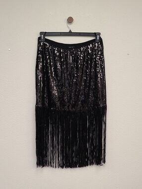 City Chic Black Sequin Fringe Midi Skirt